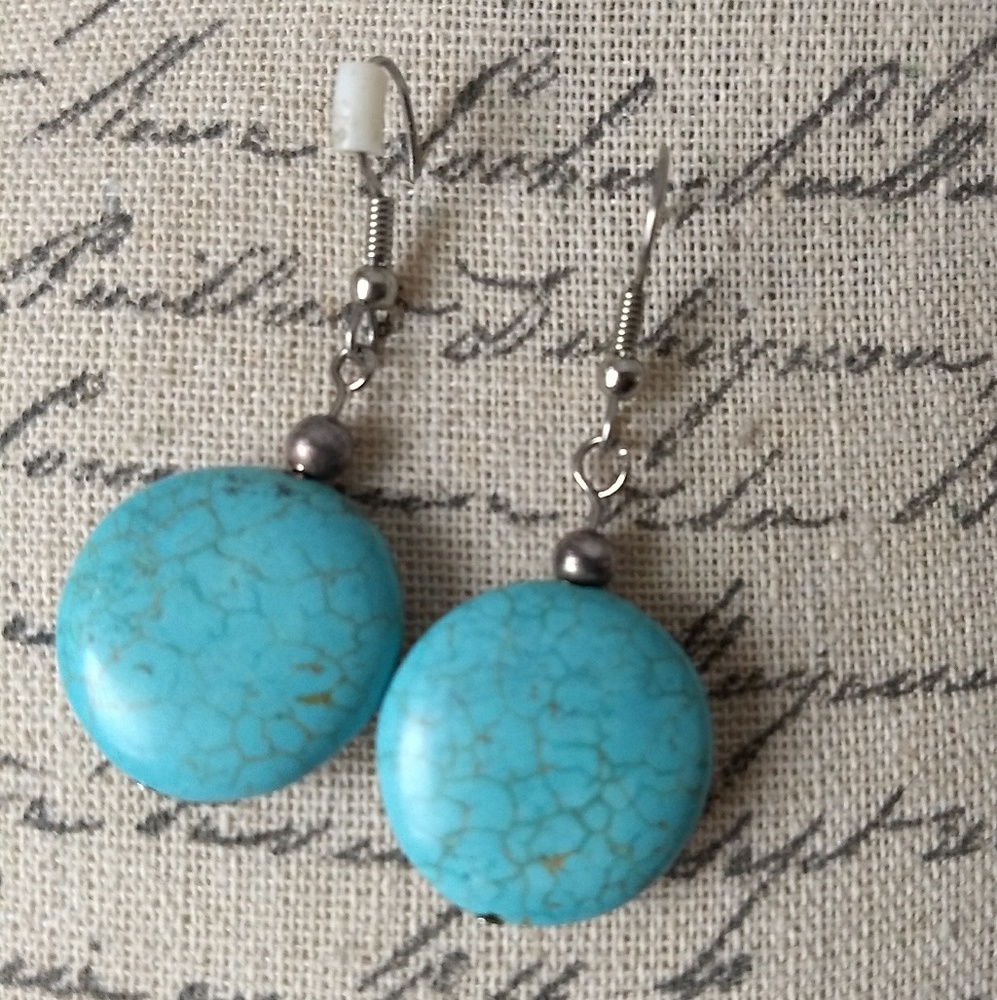 Faux turquoise hook earrings